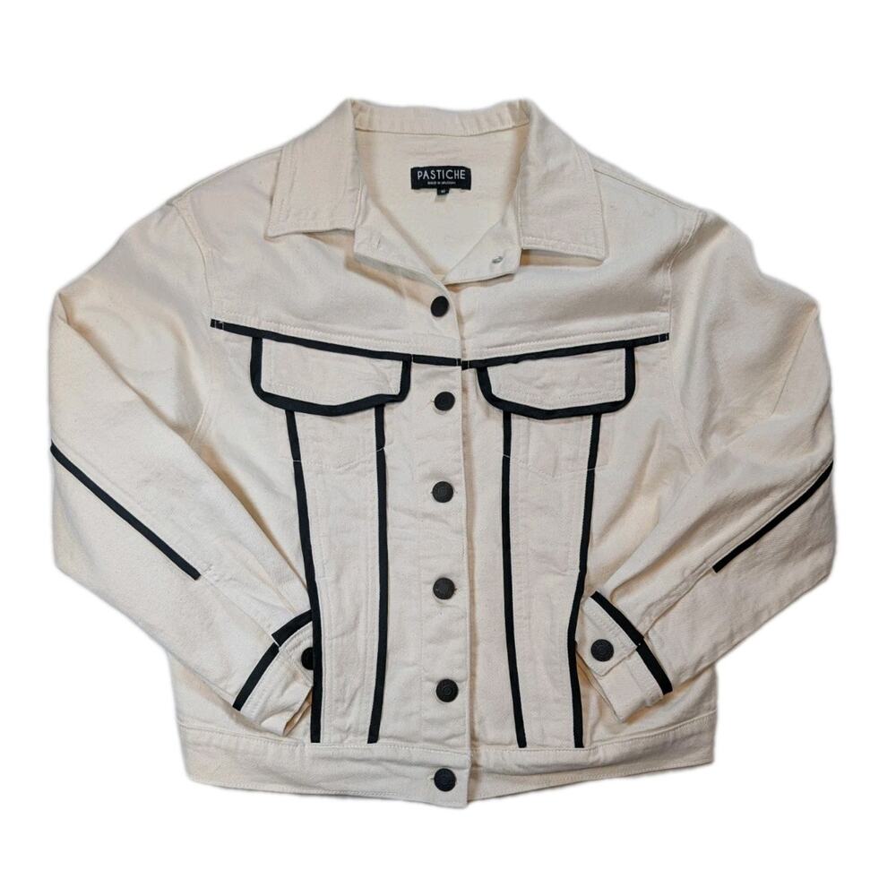 Pastiche Canvas Trucker Jacket Womens Small Ivory Cotton Contrast Utility